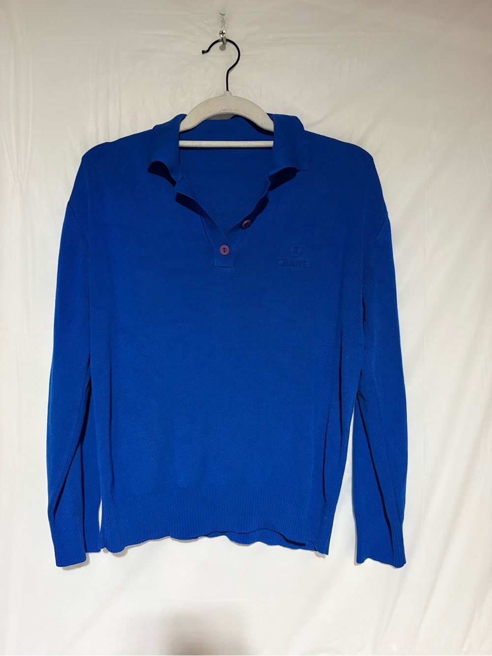 CHANEL Men's V-Neck Royal Blue Knit Sweater